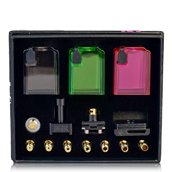 Ether Boro RBA Kit By Suicide Mods display box with purple, green and black tanks