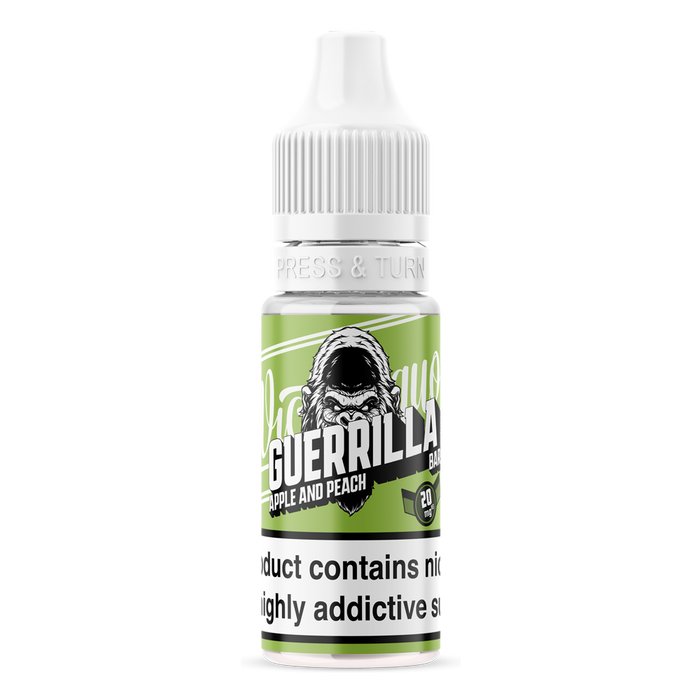10ml Guerrilla Bar Nic Salts bottle in green colour and gorilla on the front