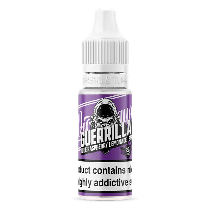 Guerrilla Bar Nic salts bottle in deep purple with angry gorilla on the front and bold text