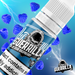 fun image of Guerrilla Bar Nic salts 10ml bottle displaying a snarling gorilla head in stencil style design and bold guerrilla bar text on the front. a fun blue back ground with floating blue Raspberrys  