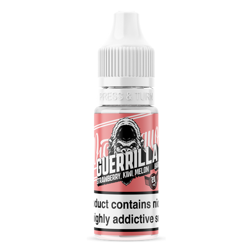 Guerrilla Bar Nic salts 10ml botle in pink with block bold guerrilla bar text and an angry gorilla on front in a stencil style design