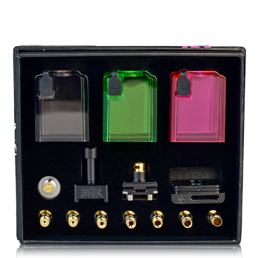Ether Boro RBA Kit By Suicide Mods display box with purple, green and black tanks